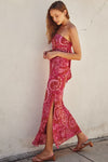 Strapless Chiffon Paisley  Midi Dress