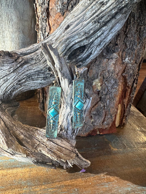 Metal Turquoise Design Earrings