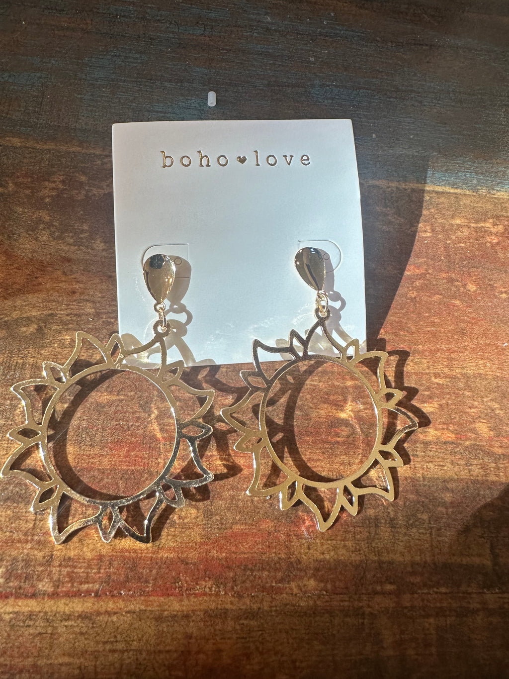 Gold Sun and Stone Earrings