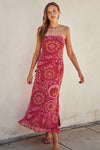 Strapless Chiffon Paisley  Midi Dress