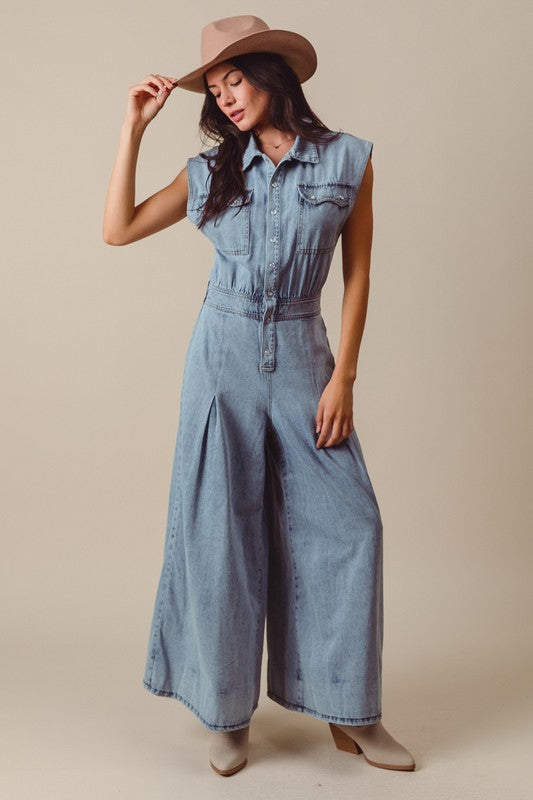 Cowgirl Wide Denim Jumpsuit