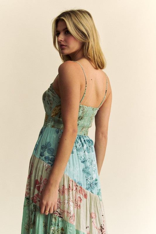 hippie cocktail dress Custom Satin Maxi Dress: 70s Psychedelic Summer Festival Gown
