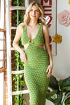 Green Crochet Cutout  O-Ring Dress
