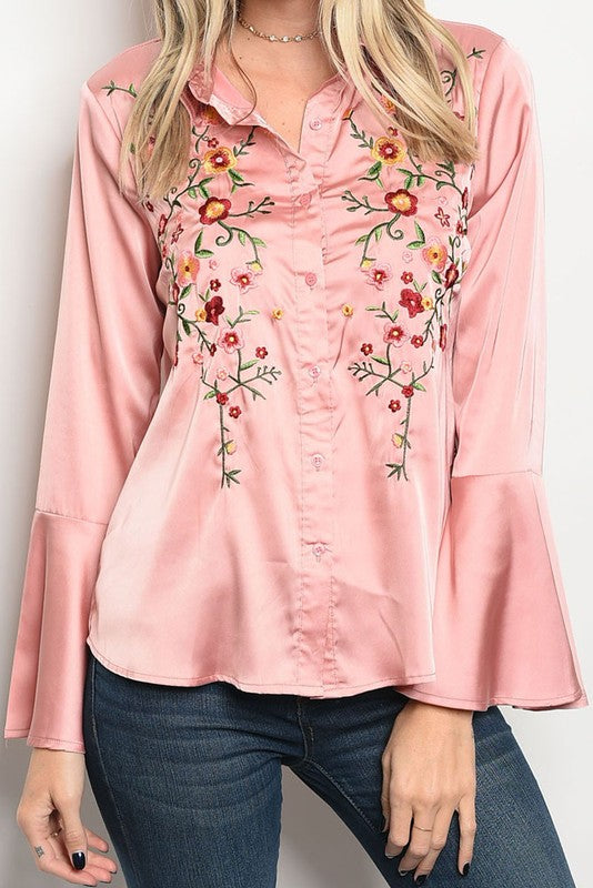 Bell Sleeve Satin Blouse - Hippie Vibe Tribe