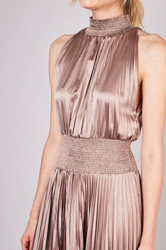champagne holiday dress Baltic Born Womens Sandra Pleated Maxi Dress | Champagne