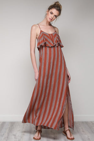 Striped Maxi Dress in Terra Cotta - Hippie Vibe Tribe