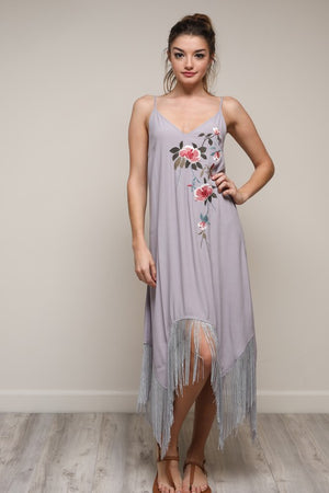 Lavender Fringe & Embroidered Dress - Hippie Vibe Tribe