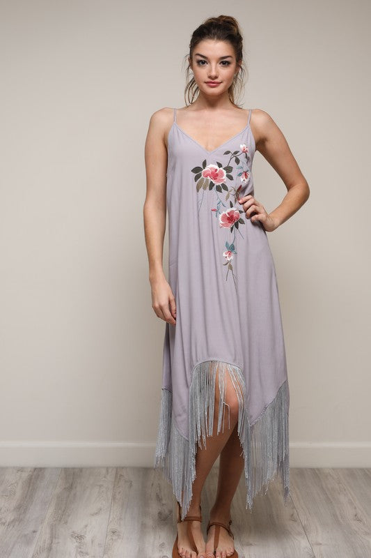 Lavender, Fringe & Embroidered Maxi Dress Hippie Vibe Tribe Lavender, Fringe & Embroidered Maxi Dress Hippie Vibe Tribe