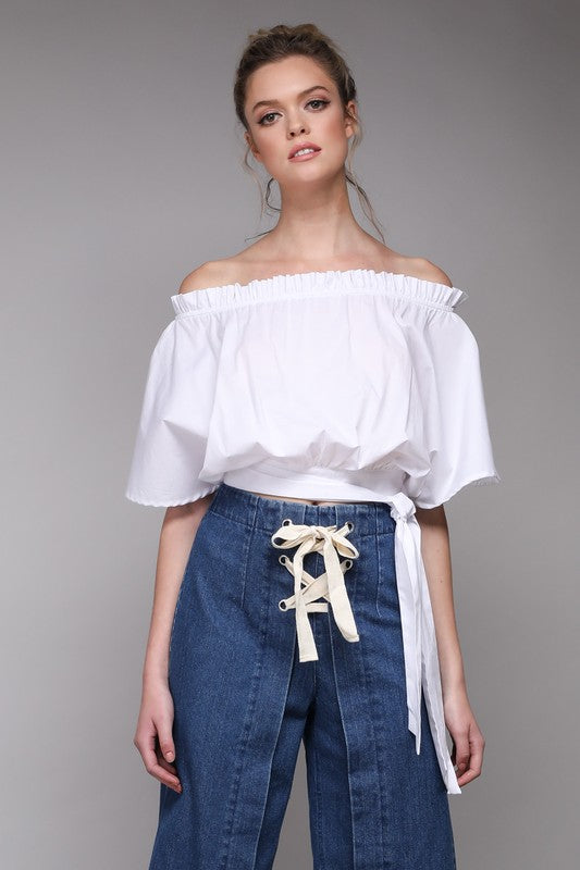 Sexy White Off Shoulder Crop Top with Side Ties - Hippie Vibe Tribe