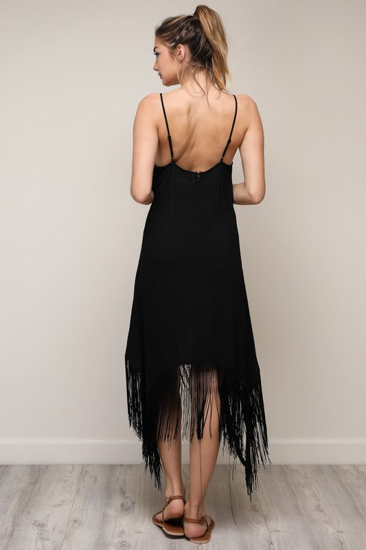 Black Fringe & Embroidered Dress Small Black Fringe & Embroidered Dress Small