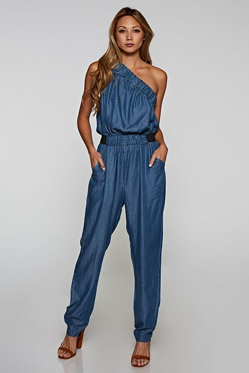 Denim One-Shoulder Jumpsuit – Hippie Vibe Tribe