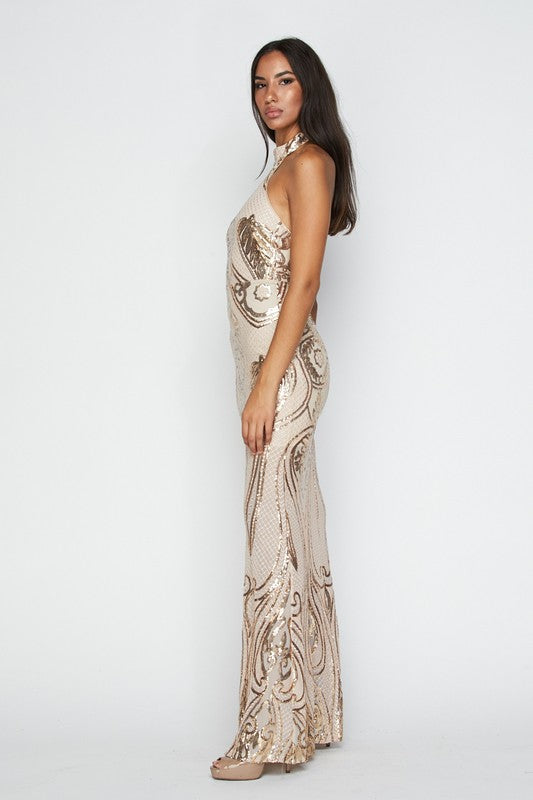 Gold Halter Sequin Gown Hippie Vibe Tribe Gold Halter Sequin Gown Hippie Vibe Tribe