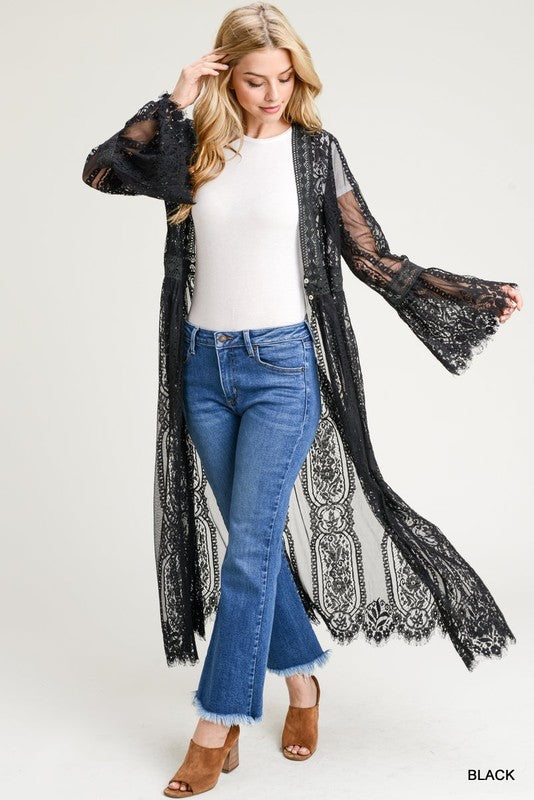 black lace cardigans for dresses FA Women's Long Sleeve Sequin Lace Cardigan