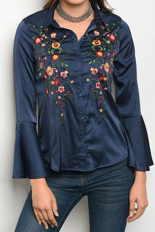 Bell Sleeve Satin Blouse - Hippie Vibe Tribe