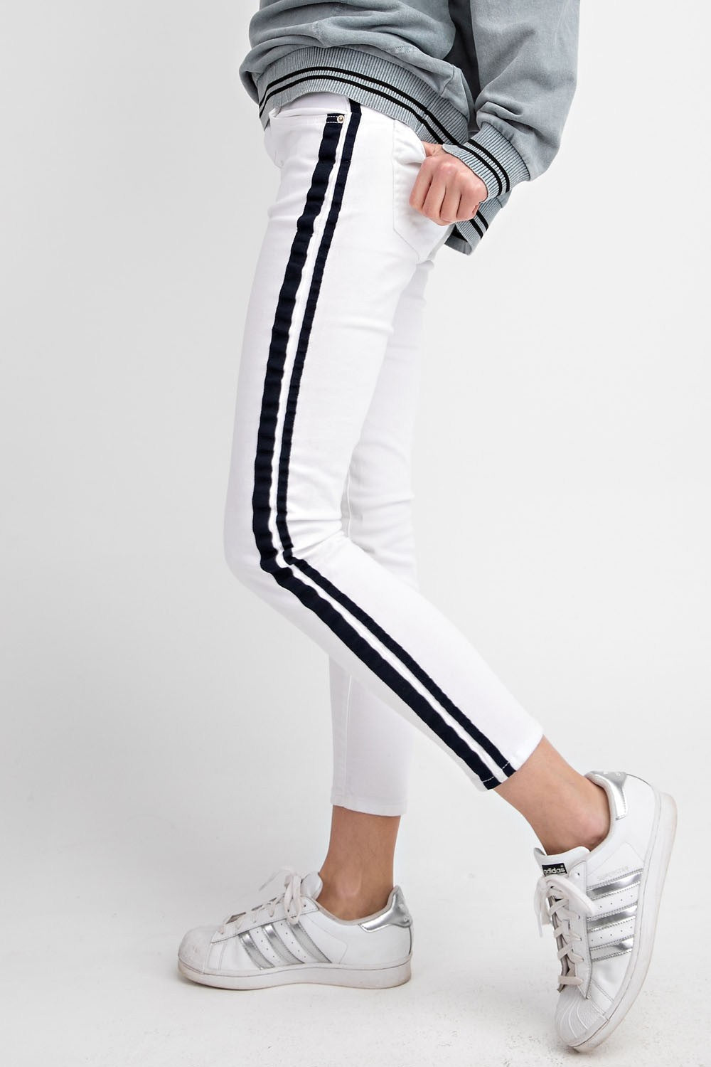 Skinny Jeans White with Black Stripe - Hippie Vibe Tribe