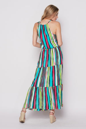 Turquoise Multi-Colored Halter Maxi Dress - Hippie Vibe Tribe
