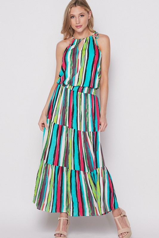 Turquoise Multi-Colored Halter Maxi Dress Turquoise Multi-Colored Halter Maxi Dress