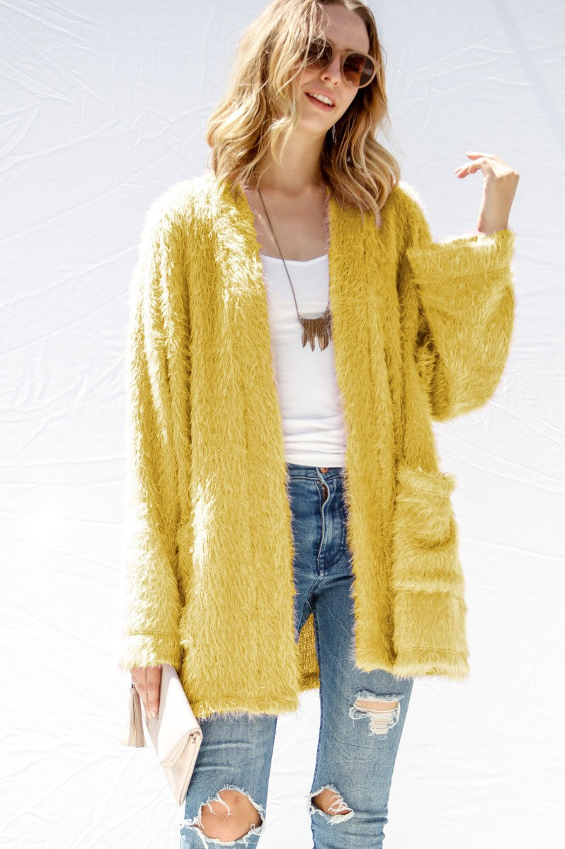 Mustard Shaggy Cardigan – Hippie Vibe Tribe - Main Image
