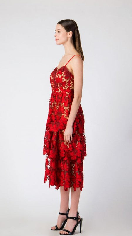 Champagne & Strawberries Lace Tiered Midi-Dress Hippie Vibe Tribe Champagne & Strawberries Lace Tiered Midi-Dress Hippie Vibe Tribe