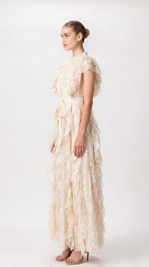 Vintage Ruffle Ivory Maxi Dress - Hippie Vibe Tribe
