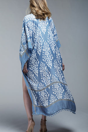 Ocean Blue Damask Print Kimono
