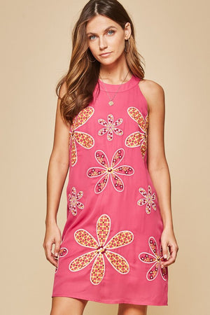 Pink Embroidered Flower Dress - Hippie Vibe Tribe
