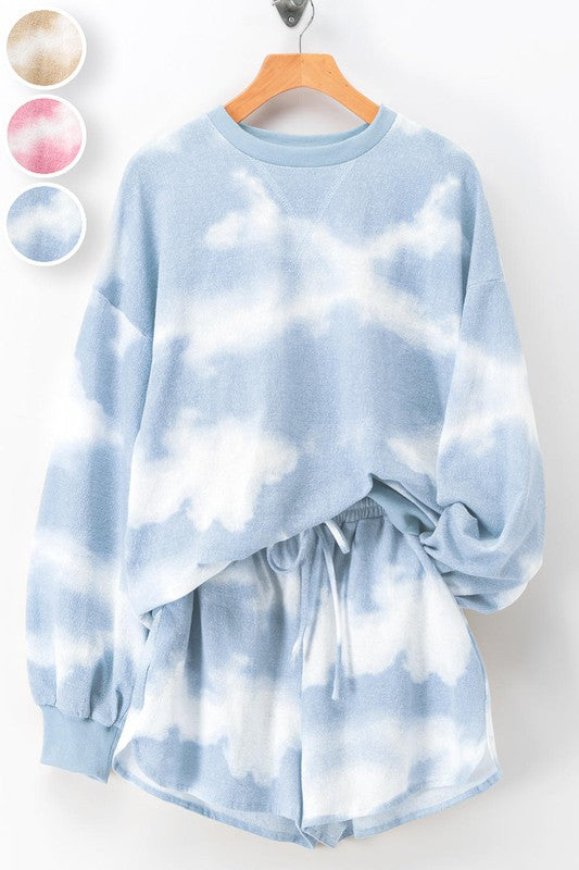 Blue Cloud Tie-Dye Shorts Set