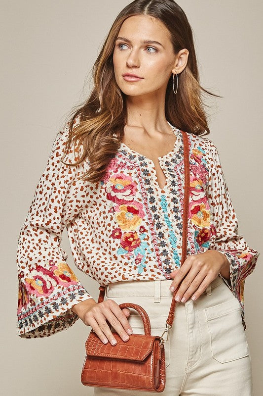 Leopard Embroidery Top