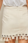 Embroidered Suede Bohemian Tassel Mini Skirt