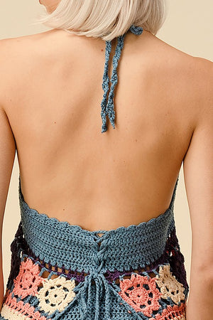Teal Crochet Halter Skirt Set