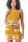 Mustard Yellow Crochet Halter & Skirt Set