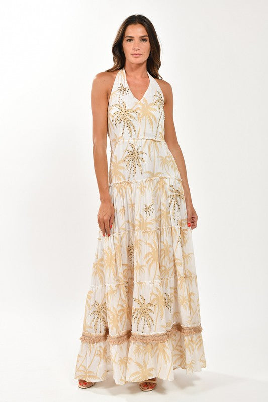 Palm Tree Embroidered Maxi Dress S/M Palm Tree Embroidered Maxi Dress S/M
