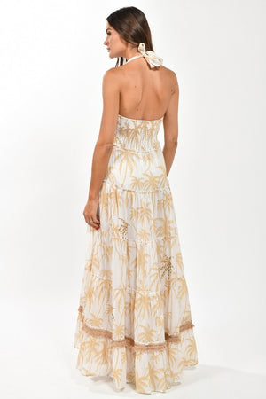 Palm Tree Embroidered Maxi Dress