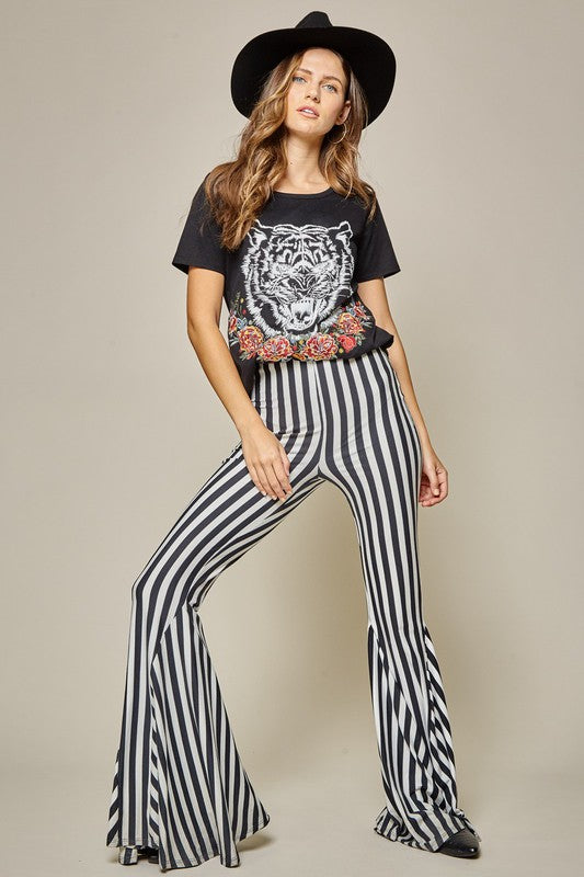 Striped Flare Pants Outfit - Momorii