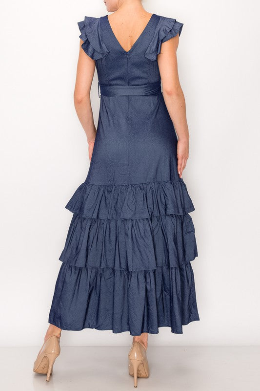 long denim ruffle dress Amazon.com: Womens Casual Maxi Tiered Ruffle Denim Dress 3/4 Sleeve V Neck Drawstring Modest Dress Swing Ruched Western Long Jean Dresses Blue : Clothing, Shoes & Jewelry