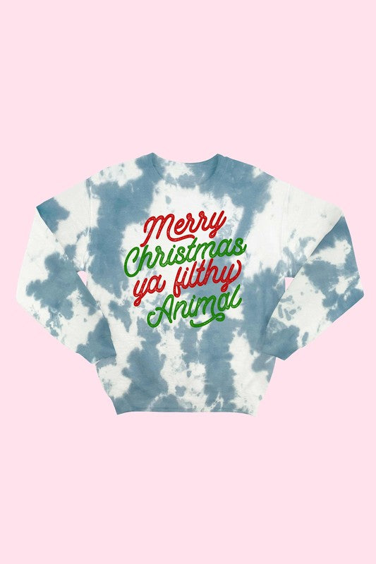 "Merry Christmas you Filthy Animal" Tie-Dye Sweatshirt