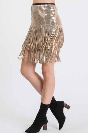 Gold Fringe Sequin Mini Skirt
