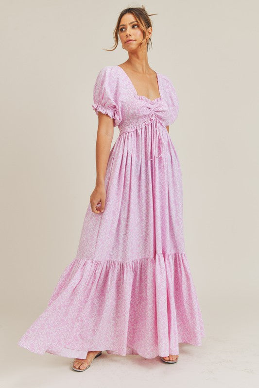 pink smock maxi dress Pink Stripe Shirred Waist Detail Smock Maxi Dress