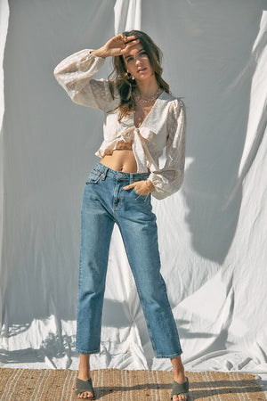 French Front Bow Cropped Blouse