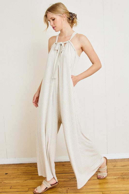 Tie Shoulder Woven Jumpsuit