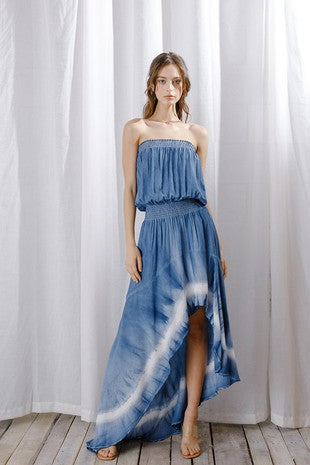 Blue Tie-Dye High Low Maxi Dress