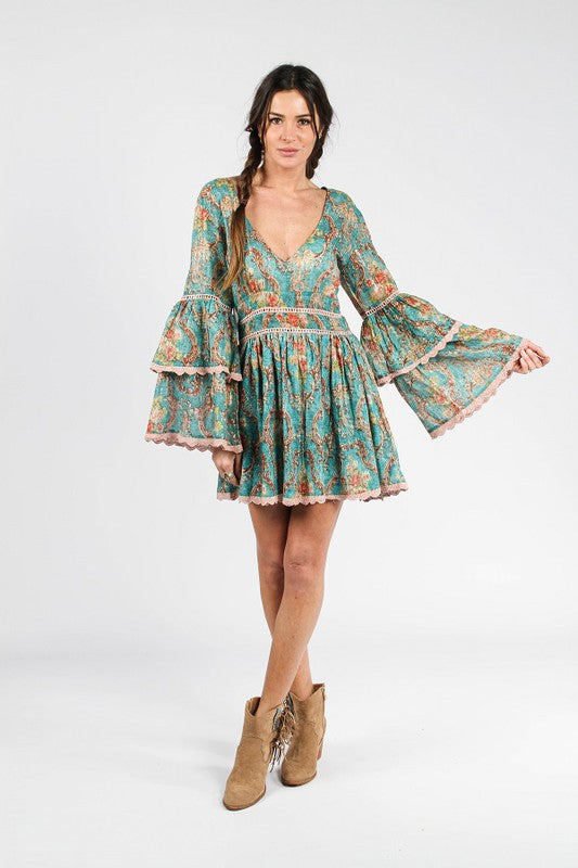 Turquoise Bohemian Print Dress M/L Turquoise Bohemian Print Dress M/L