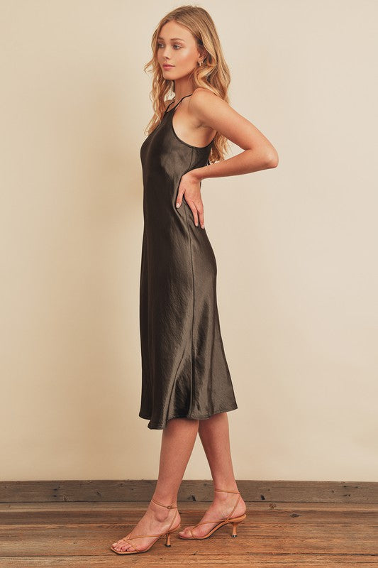 black satin dress tie back Tie Back Dress in Double Georgette & Silk Charmeuse