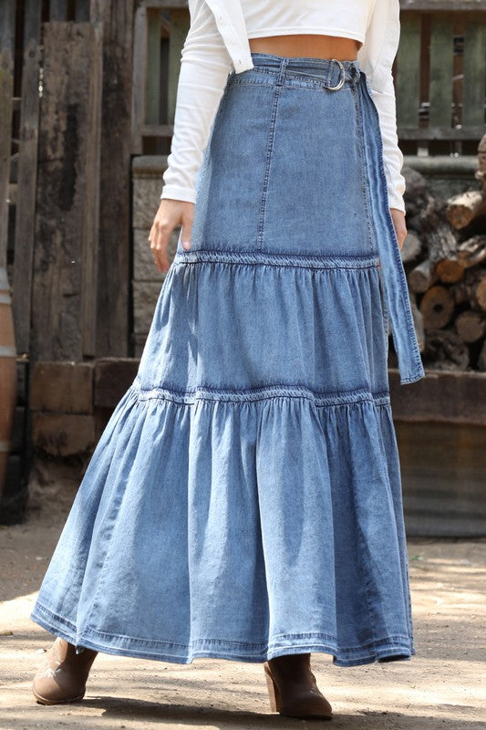 Denim Tiered Skirt x-large