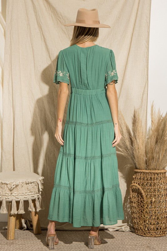 boho embroidered maxi dress Elegant Boho Embroidered Maxi Dress -GREEN GOGO