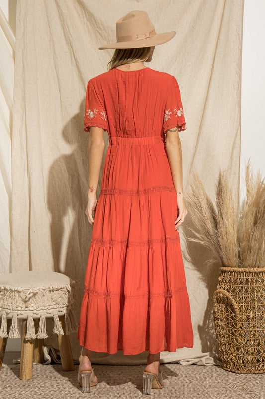 burnt orange maxi dress boho Burnt Orange Long Sleeve Rust Maxi Dress MADISON Satin Longsleeve Bridesmaids Maxi Dress With Side Split