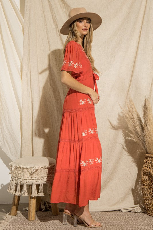 burnt orange maxi dress boho Vici Burnt Orange Boho Long Sleeve Tunic Dress