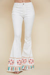 White Embroidered Hippie Girl Flare Jeans