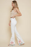 White Embroidered Hippie Girl Flare Jeans