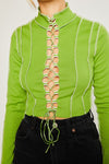 Green Lace-Up Stitch Top
